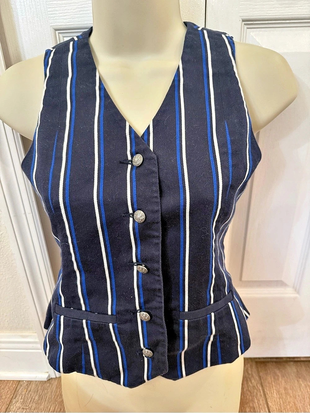 Ralph Lauren Striped Button-Front Vest Blue & Black Size 14 youth